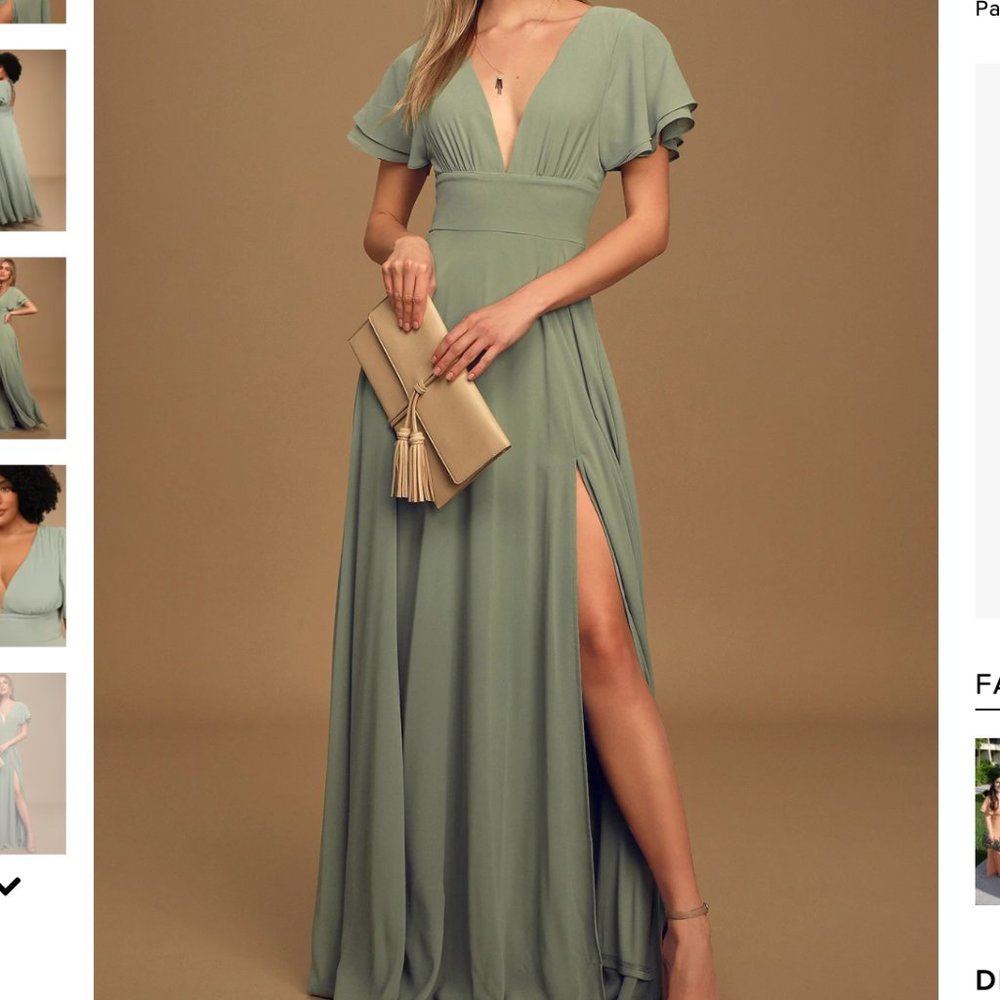 Lulu's Promise Of Love Sage Brush Flutter Sleeve Maxi Dress Green NWT Large